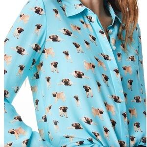 Alice + Olivia Willa Button-Front Silk Top: Pug Party